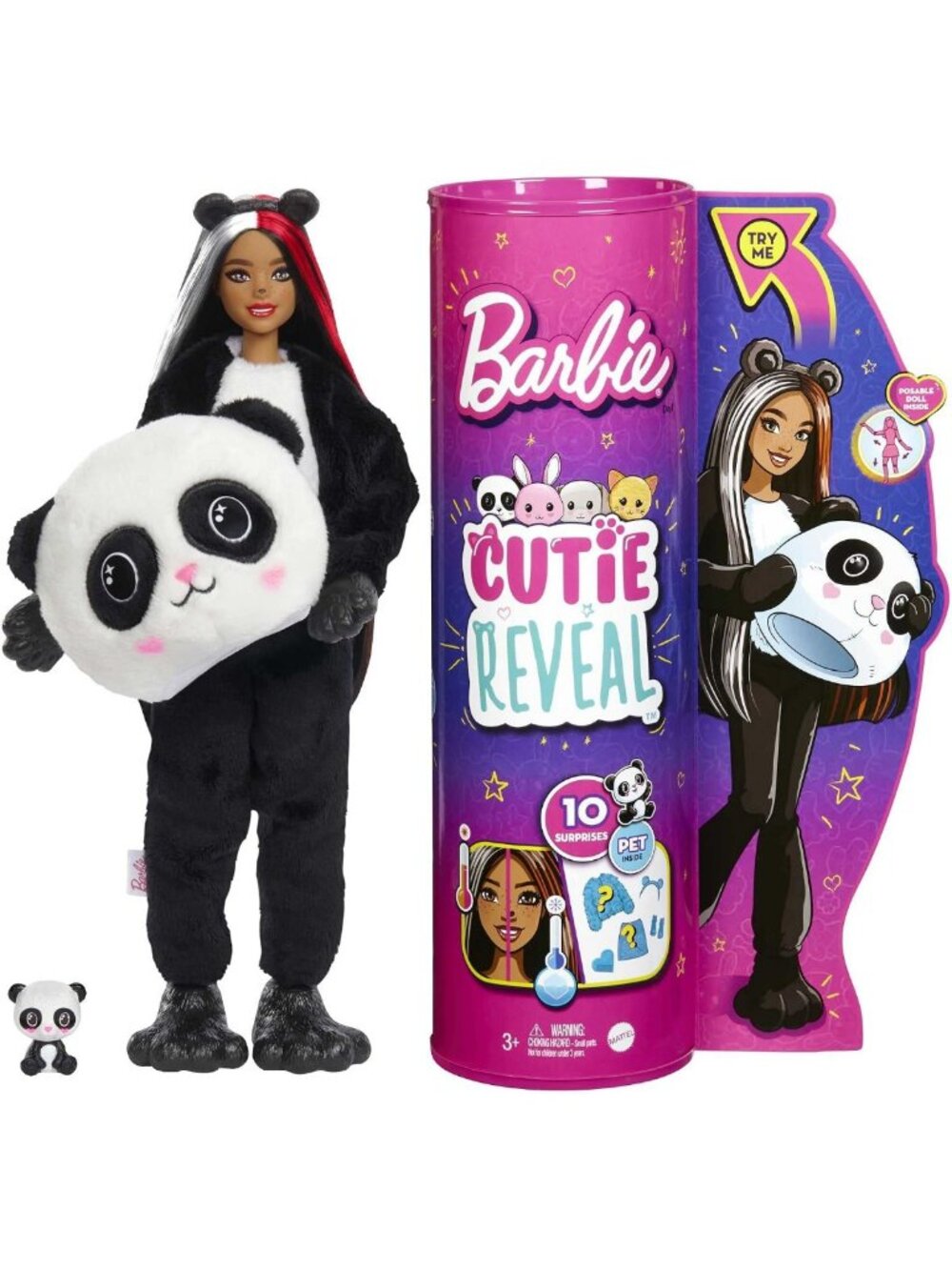 Adorable Cutie Reveal Doll in Panda Costume, 10 Surprises & Color Change Mini